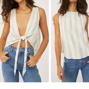 Free People Tie-Front Top Striped Sleeveless Crop Tank Beach Bohemian Small Sexy